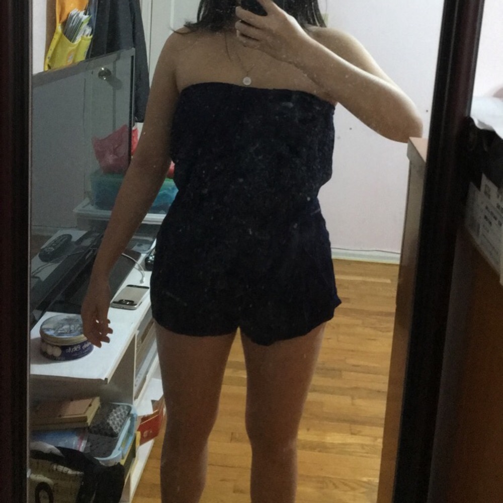 Strapless blue romper